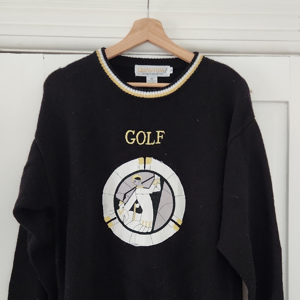Vintage Black Crewneck Sweater with Golf Design